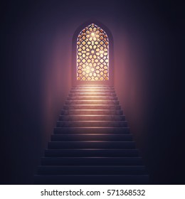 Islamic vector design mosque interior for eid or ramadan greeting background