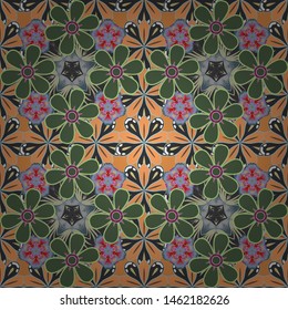 Islamic vector design. Oriental ornament for textile print, printing or fabric. Seamless pattern in green, gray and yellow colors.