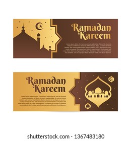 Islamic vector design Ramadan Kareem and Eid Mubarak greeting template horizontal banner background 