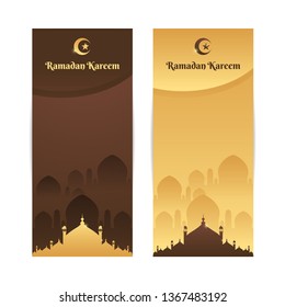 Islamic vector design Ramadan Kareem and Eid Mubarak greeting template vertical banner background 