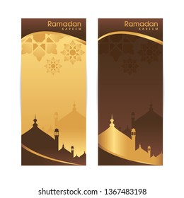 Islamic vector design Ramadan Kareem and Eid Mubarak greeting template vertical banner background 