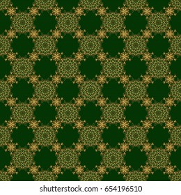 Islamic vector design. Seamless pattern oriental ornament. Green and golden textile print. Floral tiles.