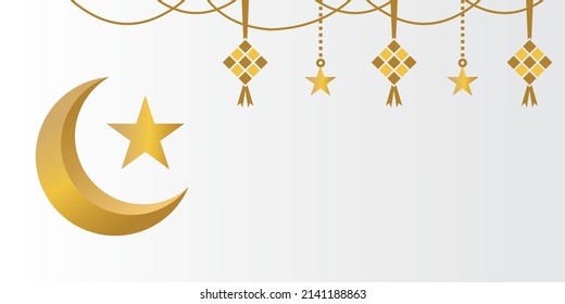 Islamic vector, Eid Mubarak, Eid Al-Fitr, with a crescent moon, hanging diamond vector and stars. golden color, suitable for Eid background or Islamic day celebrations