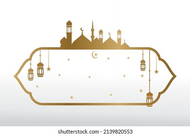 Enfoque islámico de color oro vectorial con decoración de mezquita, linternas y estrellas adecuadas para celebraciones del Día Islámico como Eid al-Fitr, Ramadán u otros