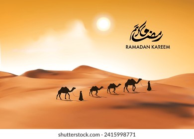Fenómeno vectorial islámico saludo de fondo con arabio y camello para Ramadan Kareem