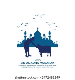Islamic vector illustration concept for Eid al-Adha celebration or sacrifice with a man holding a knife to slaughter sheep and goats. eid al adha mubarak Arabic man with goat. abstract vector illustra