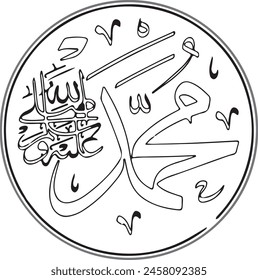 Islamic vector illustration featuring Arabic calligraphy of the Prophet Muhammad (peace be upon him), designed in a traditional style.