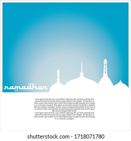 Islamic vector illustration with geometric pattern and mosque. Ramadan Kareem concept.