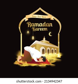 Islamic vector illustration for Ramadan in the form of an image of a mosque in gold for greeting cards, banners, posters and social media status themed Muslim and Ramadan