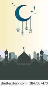 Islamic vector illustration template with colorful background. including mosques, minarets, stars, moon and others. good for cards, banners, flyers, web, social media, and more.