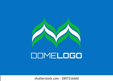 Islamic Vector Logo with flag illustration with green and white color elements forming a mosque dome and initials "M". Usable for general Islamic logos