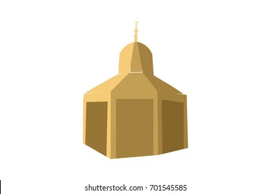 Islamic vector Maqam Ibrahim (the station of Ibrahim) in Makkah, Saudi Arabia. Inside the Maqam Ibrahim is a stone block where Ibrahim stood to build the Kaaba. Vector illustration.