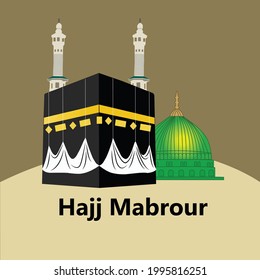 Islamic vector realistic icon illustration of kaaba for hajj in mecca. Hajj islamic greeting with arabic calligraphy and kaaba vector illustration for banner background