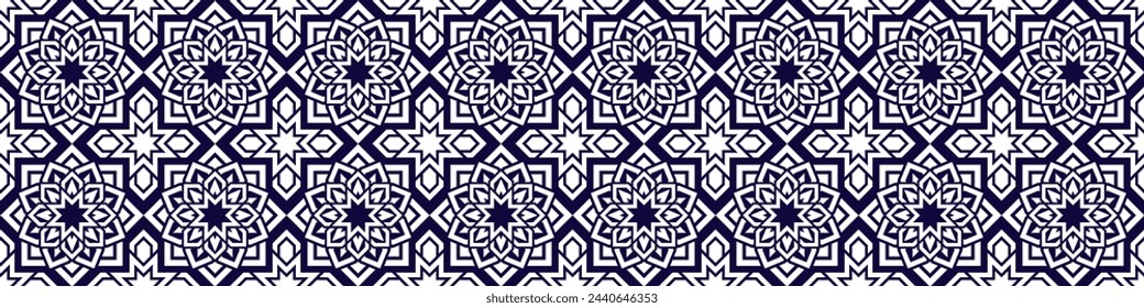 Islamic vector seamless pattern. Repeated arab background with elegant arabesque. Islam decorative template banner. Backdrop in eastern style for textile and fabric prints and designs.