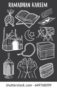 Islamic vector set doodle art of Ramadan Kareem or Eid Mubarak Event