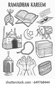 Islamic vector set doodle art of Ramadan Kareem or Eid Mubarak Event