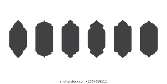 Islamic vector shape, indian arch, arab frame, ramadan ornament, islam door or window, east black silhouette isolated on white background. Oriental illustration