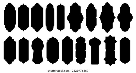 Islamic vector shape window arch silhouettes set. Arabian muslim shape arch Ramadan kareem silhouette mosque gate. Islamic arabesque. Stocл vector illustration isolated on white background