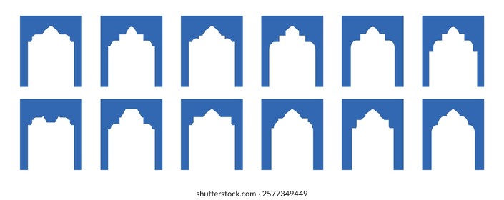 Islamic vector shape of a window or door arch. Arab frame set. Ramadan kareem silhouette icon. Mosque gate.