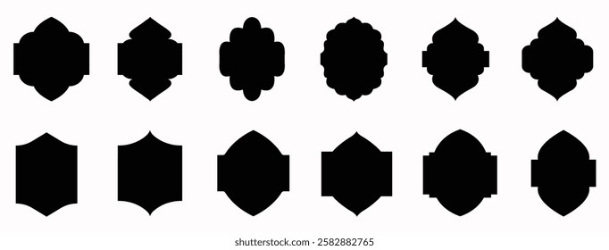 Islamic vector shape of a window or door arch. Arab frame set. Ramadan Kareem silhouette icon. Elegant Islamic frame shape. Vector design Set.