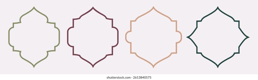Islamic vector shape of a window or door arch. Arab frame set. Ramadan Kareem silhouette icon. Elegant Islamic frame shape. Vector design Set.	