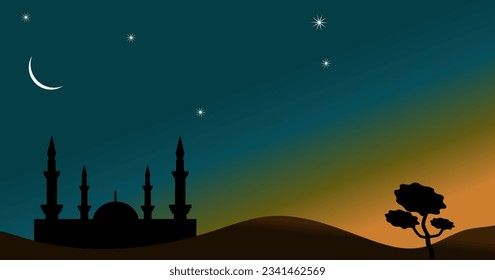Islamic vector template presentation, banner, flyer.  Mosque vector background for card Ramadan, poster banner, wallpaper, logo icon flat design vector.
