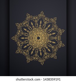 Islamic vertical banners with arabesque mandala for greeting card, poster and voucher. round ornament lace golden pattern.