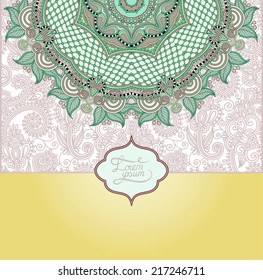 islamic vintage floral pattern, template frame for greeting card or wedding invitation in east style with place for your text, vector illustration