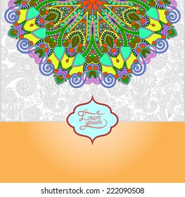 islamic vintage floral pattern, template frame for greeting card or wedding invitation in east style with place for your text, vector illustration