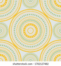 Islamic vintage motifs seamless pattern. Circle medallion mandala abstract flowers. Fabric print template. Fashion or interior pattern. Floral geometric circular seamless ornament.