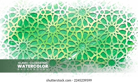 Islamic watercolor background. Beautiful Arabic pattern with bright colors hand drawn