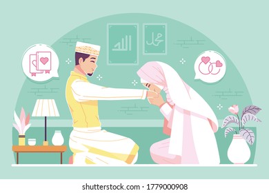 islamic wedding cartoon character illustration - Shutterstock ID 1779000908