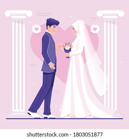 Islamic wedding couple character illustration