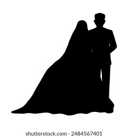 Islamic wedding couple silhouette holding hands vector illustration