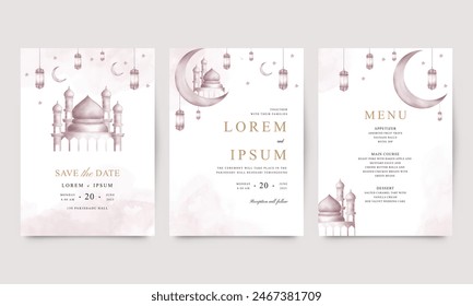 Islamic wedding invitation template with beautiful watercolors