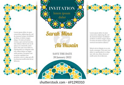 Islamic wedding invitation, vector illustration