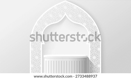 islamic white podium for product display presentation. great for ramadan sale, eid mubarak promotion and other islamic event marketing