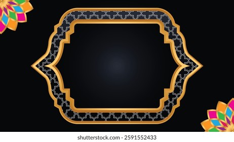 Islamic white ramadan kareem eid mubarak arabic golden banner text box frame background banner design illustration Muslim fasting month and celebration day after fasting