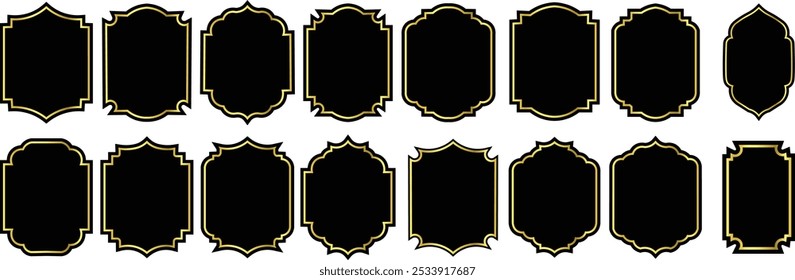 Islamic window black silhouette shape collection. Arabic, Muslim architecture frame. 