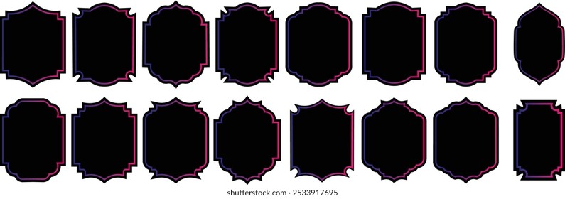 Islamic window black silhouette shape collection. Arabic, Muslim architecture frame. 