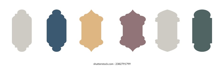 Islamic window boho colors shape. Arabic door shape. Islamic arhitecture elements of window and door.