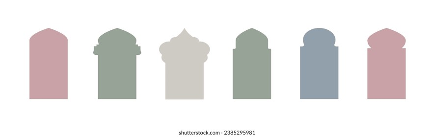 Islamic window boho colors shape. Arabic door shape. Islamic arhitecture elements of window and door.