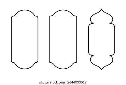 Islamic window and door designs, along with Arab and Muslim mosque shapes. Ramadan or Al-Adha golden decoration, holiday frames. Arabic door and window shape icons. Vector illustration.