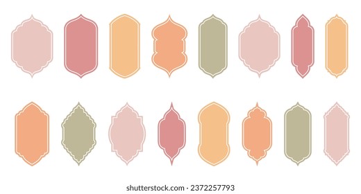 Islamic window flat color and line shape collection. Pastel neutral, boho colors. Arabic, muslim architecture frame. Traditional, oriental design