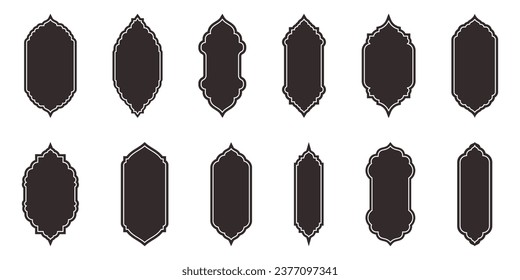 Islamic window flat color and line shape collection. Black and white colors. Arabic, muslim architecture frame. Traditional, oriental design