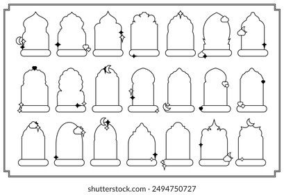 Islamic window frames with modern elements illustrations collection. Arabic door frames. Line art vector illustration for social media, posters, etc.