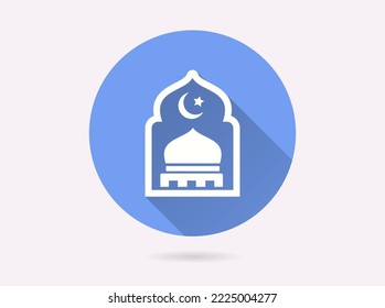 Symbol des islamischen Fensters. Einfache Illustration mit langem Schatten für Grafik- und Webdesign.
