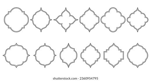 Islamic window line shape collection. Arabic, muslim architecture outline frame. Traditional, oriental design