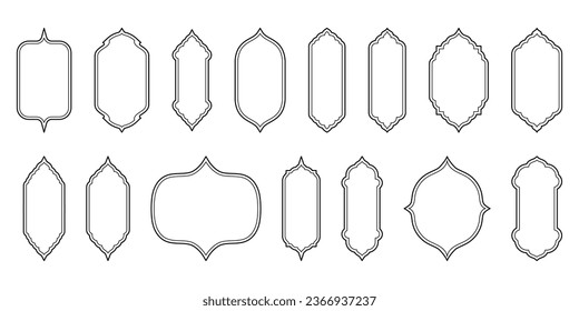 Islamic window line shape collection. Arabic, muslim architecture outline frame. Traditional, oriental design