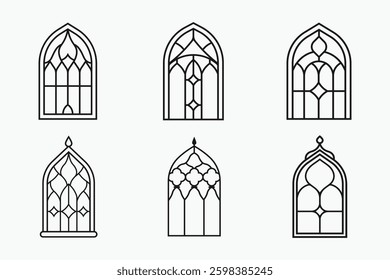 Islamic window outline icon bundle set in isolated flat line art vector illustration for eid celebration